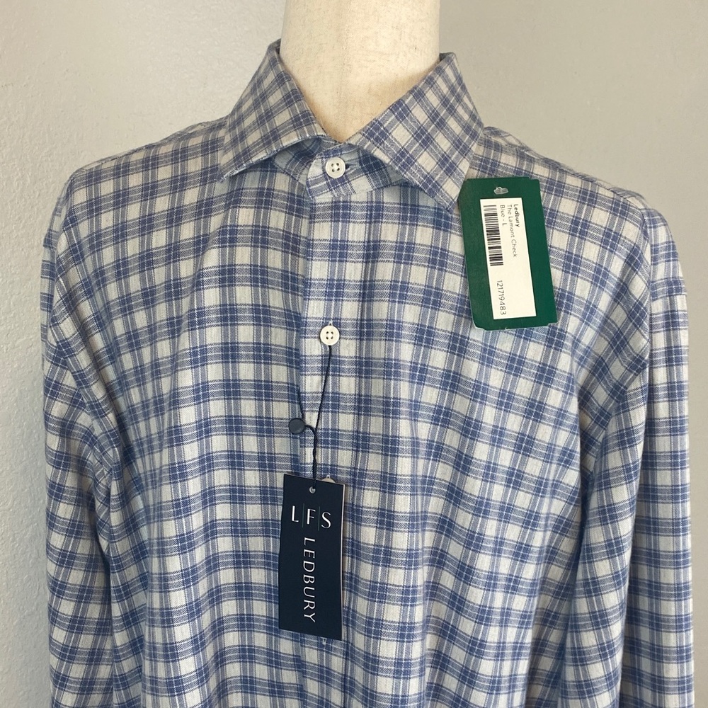 Ledbury New The Lamont Check Blue Plaid Men's Large Button Down Collared Shirt